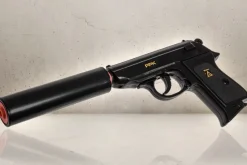 Rodes James Bond Pistol inkl lyddæmper – Til knaldkrudt New