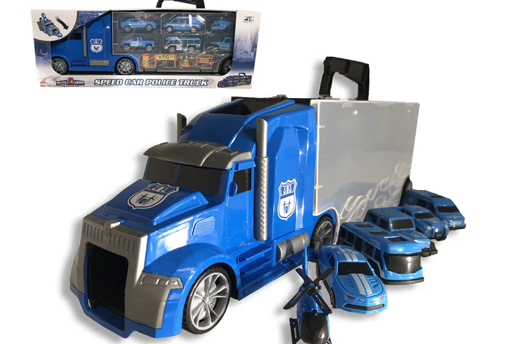 Rodes Mega Police truck / Autotransporter – Med 6 metalbiler mm – 42 cm Sale