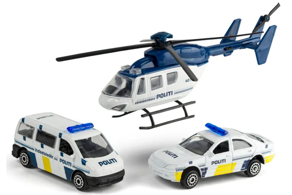 Rodes Speedcar sæt – Politi helikopter og 2 Politi Biler Fashion