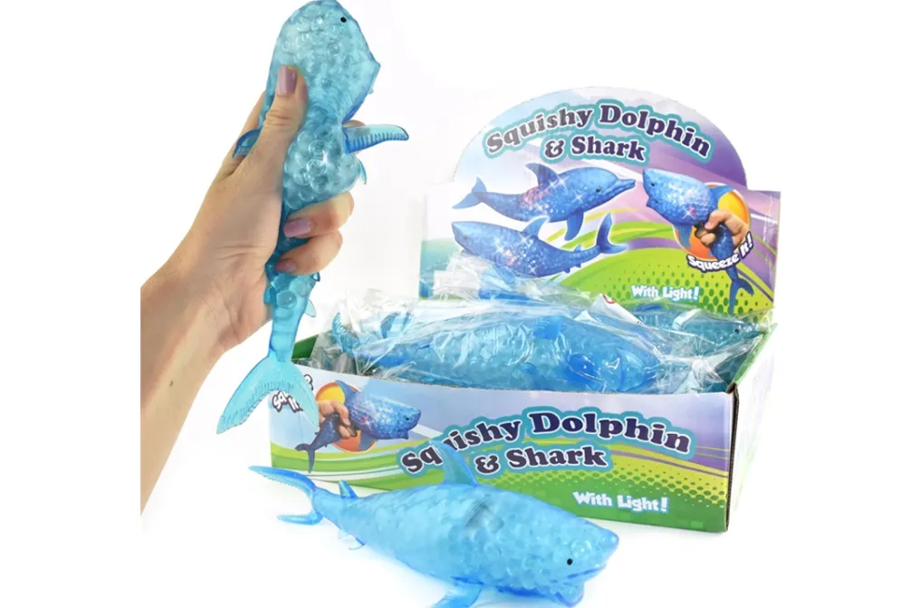 Rodes Squeeze Shark eller Delfin med vandperler og Lys – 20 cm New