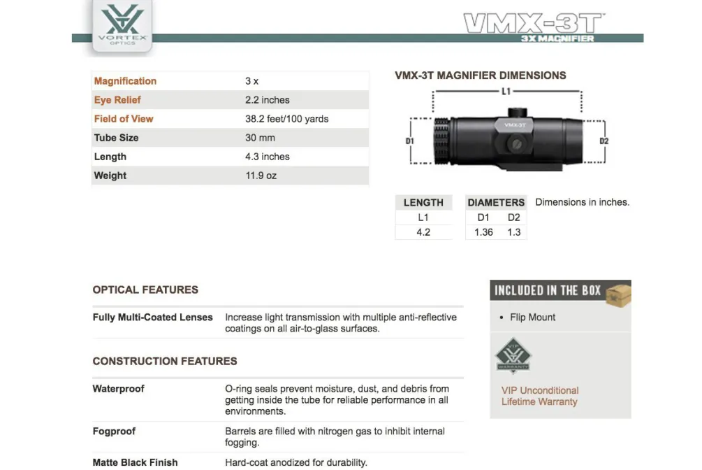 Rodes Vortex VMX-3T 3x Magnifier Discount